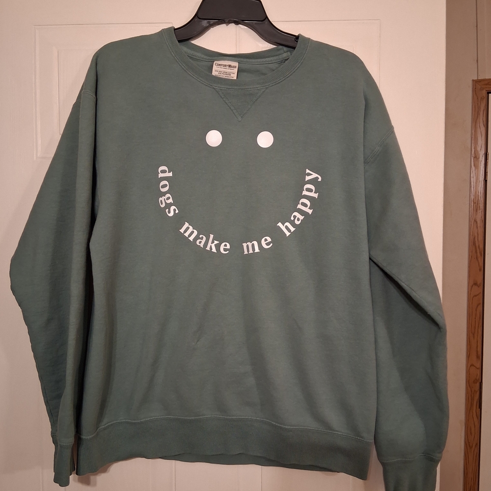 Green Crewneck Dog Lovers Smiley Design